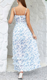 Strappy Corset Tiered Maxi Dress In Blue